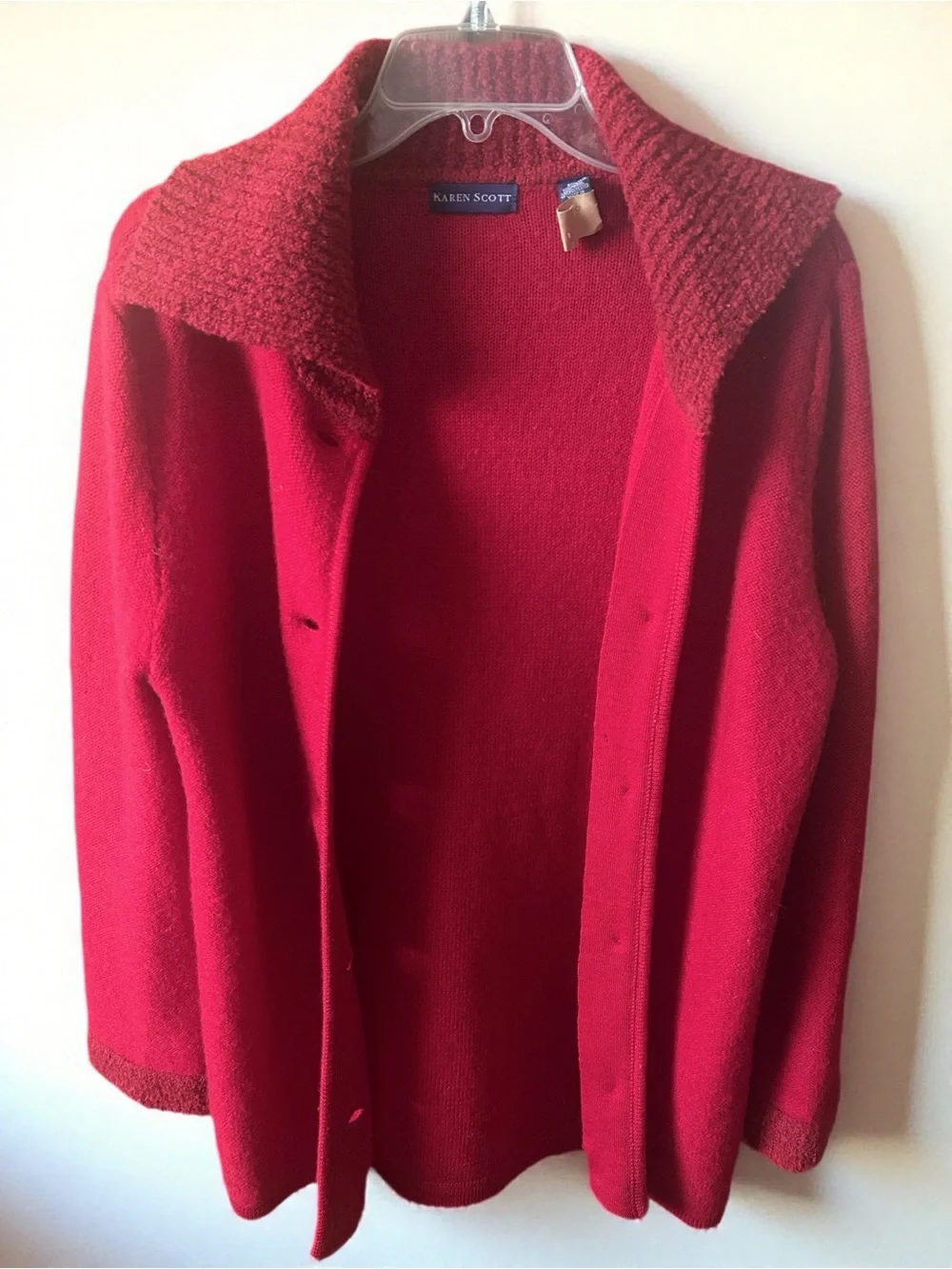 Vintage Karen Scott Wool Button Up Cardigan with Shawl Collar. Medium